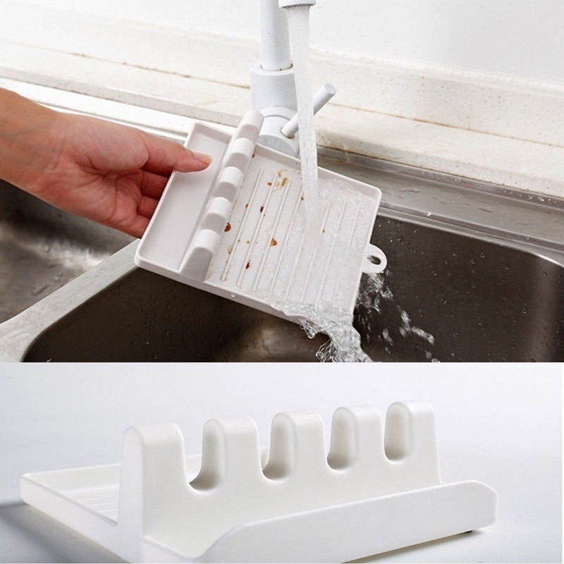 Kitchen Spoon Holders Fork Spatula Rack Shelf Organizer Plastic Chopsticks Holder Non-slip Spoons Pad